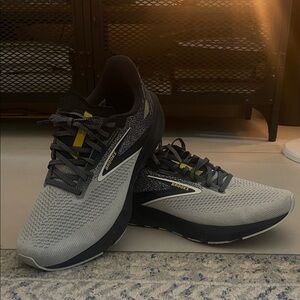 Brooks Gray and Black Running Shoes with Yellow Accents
